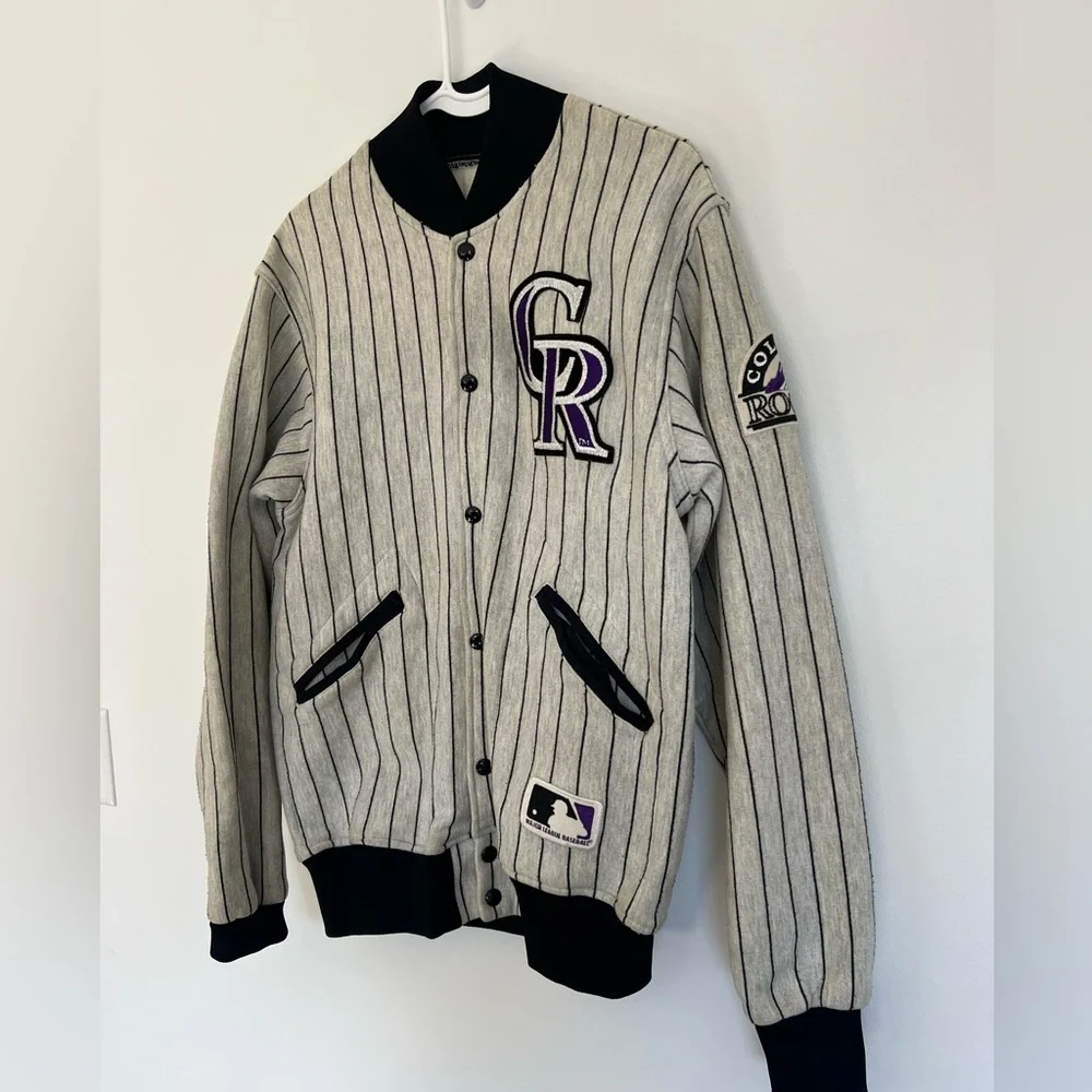 ** Vintage 90s MLB **  Felco Colorado Rockies Pinstripe Bomber Jacket - Large